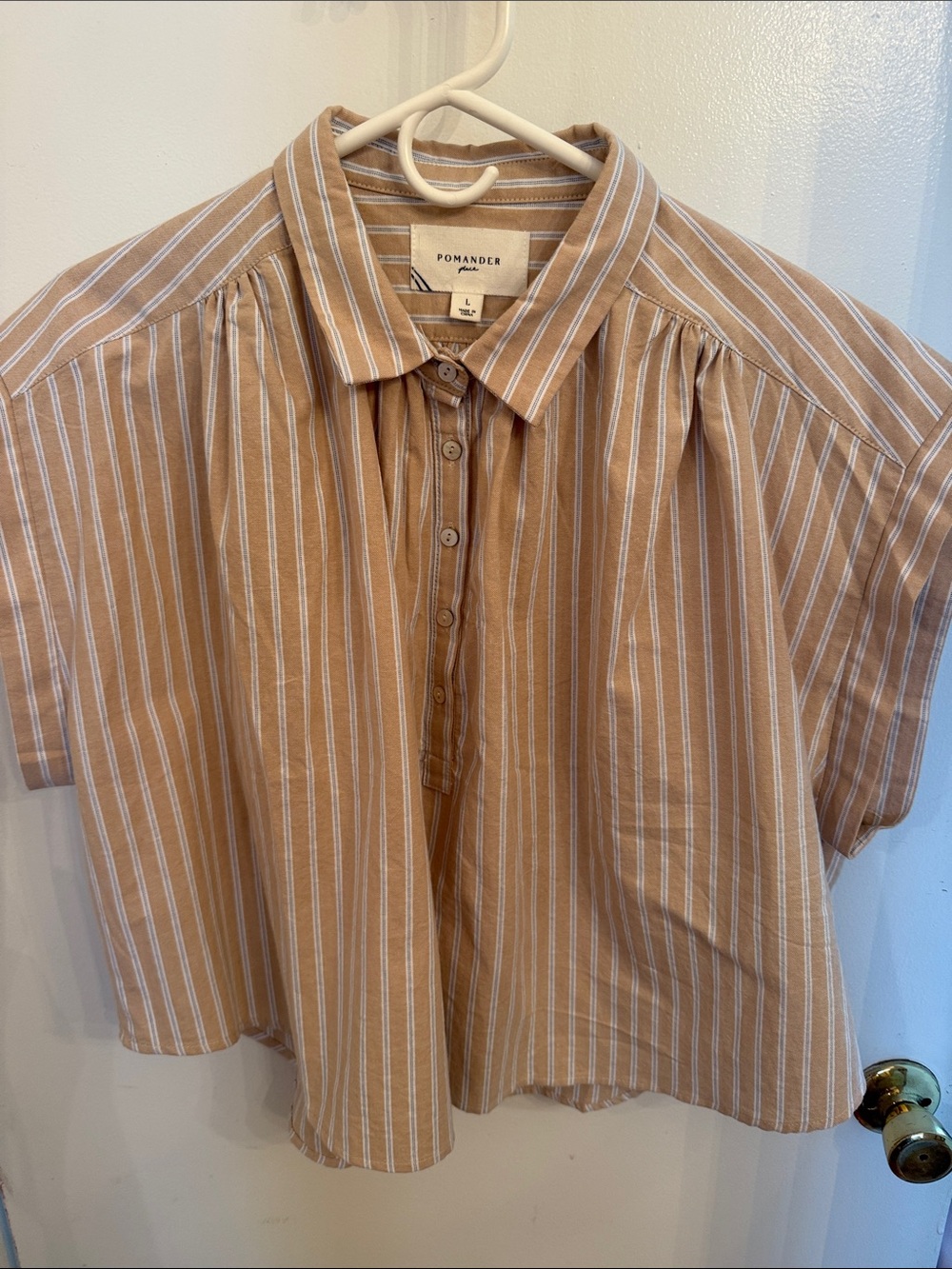 Tuckernuck Pomander Place Tan and White Striped Button-Up Blouse